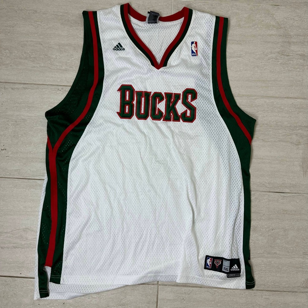 Original Adidas‎ Authentic Milwaukee Bucks Home White Blank Jersey XXL